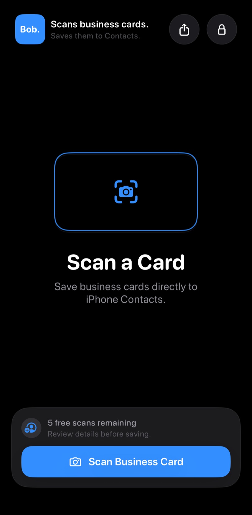 Meet Bob app home screen